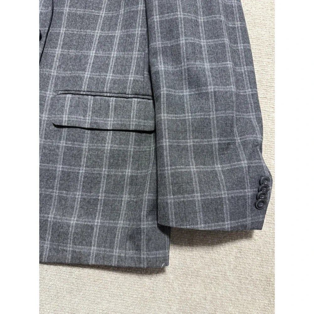 Michael Kors Blazer Mens Gray Windowpane Plaid Two Button Notch Lapel Sport Coat